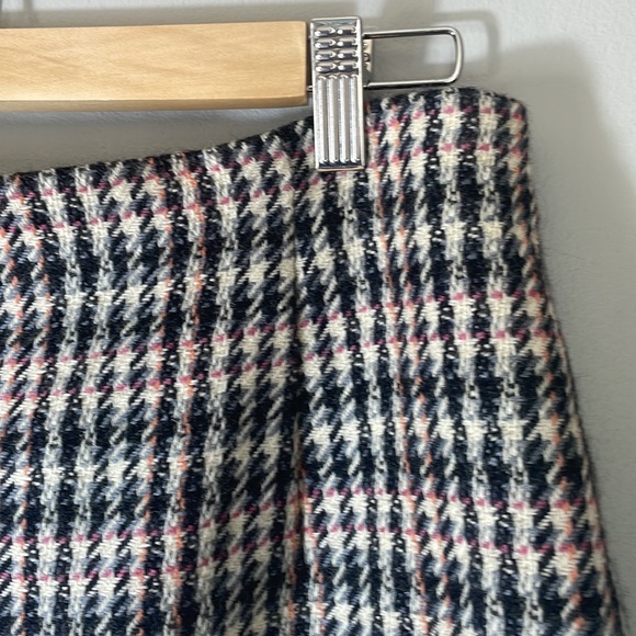 VTG 90s Simon Chang Designer 100% Wool Houndstooth Knee Length Skirt M/L - Picture 5 of 13